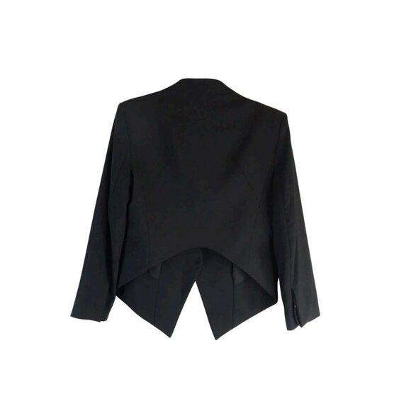 Helmut Lang Black Wool-Blend Open Front Minimal Asymmetric Cropped Tailored Jack - Picture 2 of 11